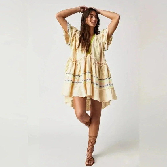 New Free People Bella Tunic Dress Embroidered Babydoll Boho Ivory - Picture 3 of 17